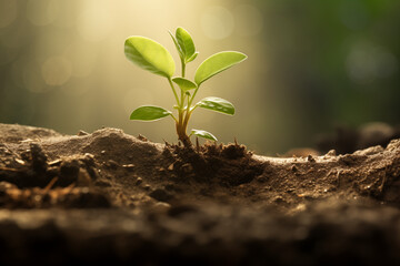 Growing young tree and nature's embrace. Nature's harmony. Growth of a seed. Little tree. Sapling.