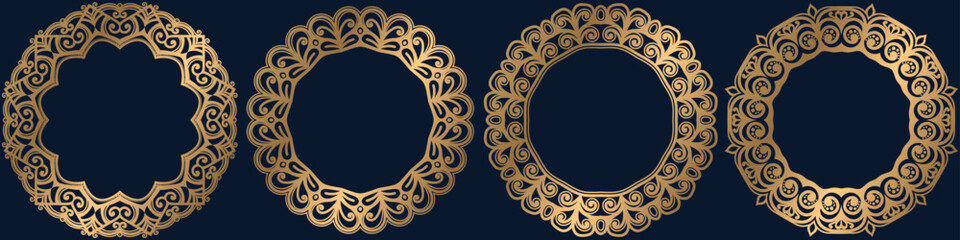 gold ornament art frame design set, art frame design. mandala circle elements.