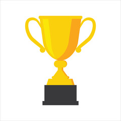 Gold achievement trophy for winning championship flat vector icon or illustration