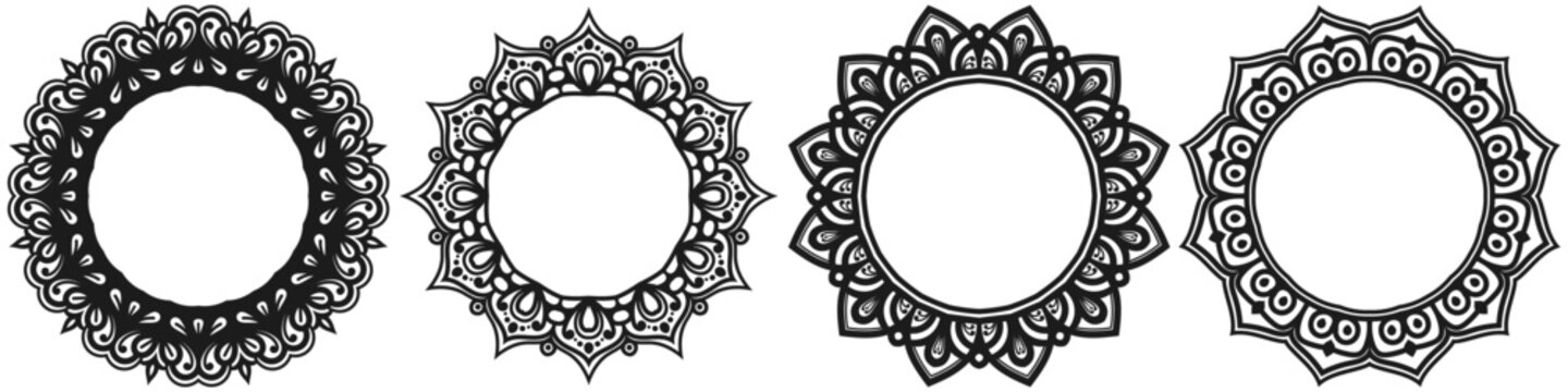 mandala circle elements set, wedding round frame design, art circle border design.