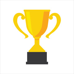 Gold achievement trophy for winning championship flat vector icon or illustration