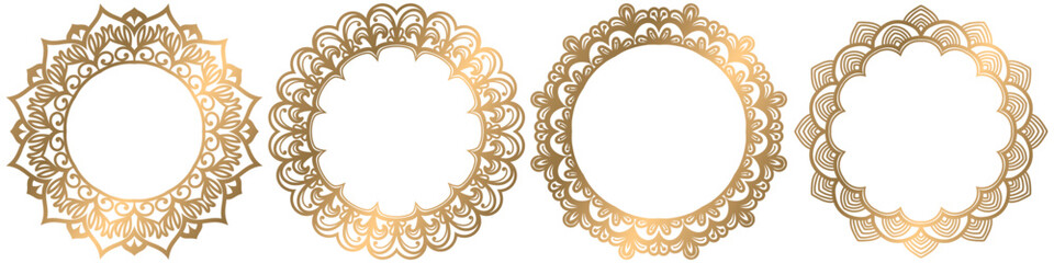 golden coloring isolated frame elements set. mandala circular border design. wedding, victor.