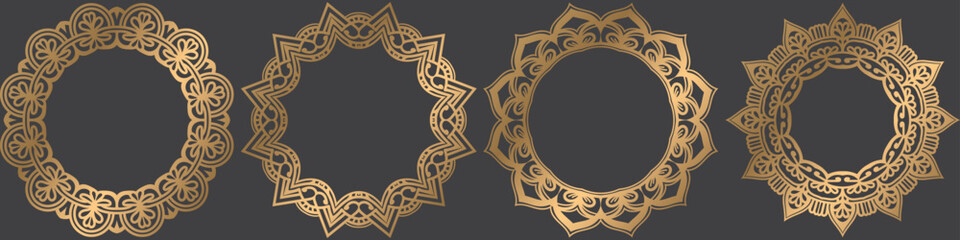 golden ornamental round frame, mandala circle elements art border design set. art frame vector.