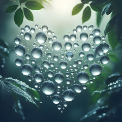 Heart shaped moisture water dew drops