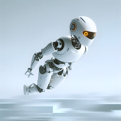 Humanoid robot floating in empty abstract space