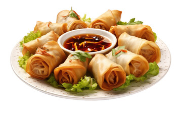 Delicious Spring Rolls Serve on Plate, Transparent Background
