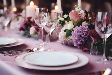 Tables set for event party or wedding reception.  - obrazy, fototapety, plakaty