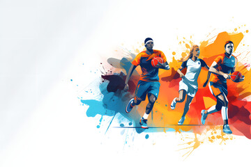 Sports background design with sport players in different activities. - obrazy, fototapety, plakaty