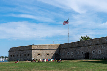 View of part of the outside walls of a former United States Army coastal fortification Fort Adams...