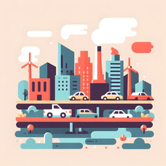 Illustration depicting busy modern city