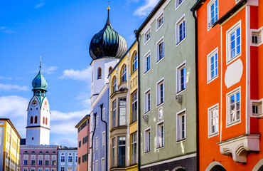 historic buildings at the old town of regensburg - bavaria - obrazy, fototapety, plakaty