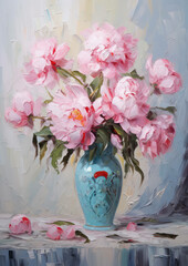 Summer vase flower bouquet background canvas art painting floral blossom nature spring
