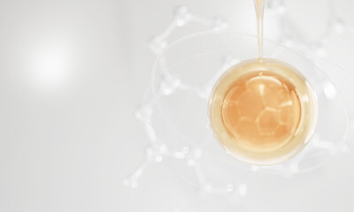 Collagen Skin Serum and Vitamin illustration isolated on soft color background. concept skin care cosmetics solution. 3d rendering.