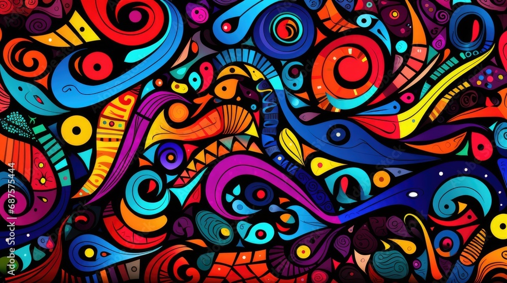 Aufkleber abstract doodle pattern drawing background for children or trendy design with basic shapes.