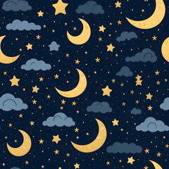 Obraz na płótnie Canvas Good night moon and cloud seamless pattern background.