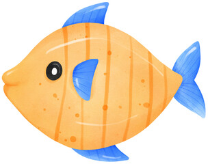 Cute fish under the sea watercolor illustration