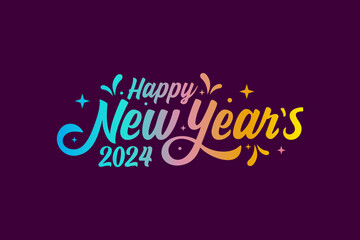 New year day background colour pop and typography of happy new years 2024 text . Vector illustration. Wallpaper, flyers, invitation, posters, brochure, banners.