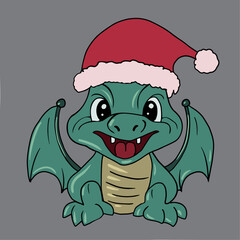 Vector Christmas toy character dragon dinosaur in hat smiling - 687576831