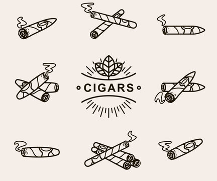 Cigars set. Collection icon cigars. Vector