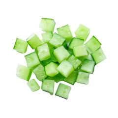 top view of diced vegetable cucumber isolated on a white transparent background 