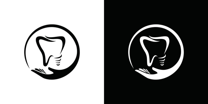 Dentistry clinic logo design with dental implant logo and abstract geometric lines creative design hand