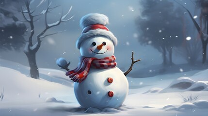 Fototapeta premium 3d rendering of a snowman with a red scarf on his head.