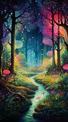 Mystical mysterious fairy tale forest, watercolor illustration