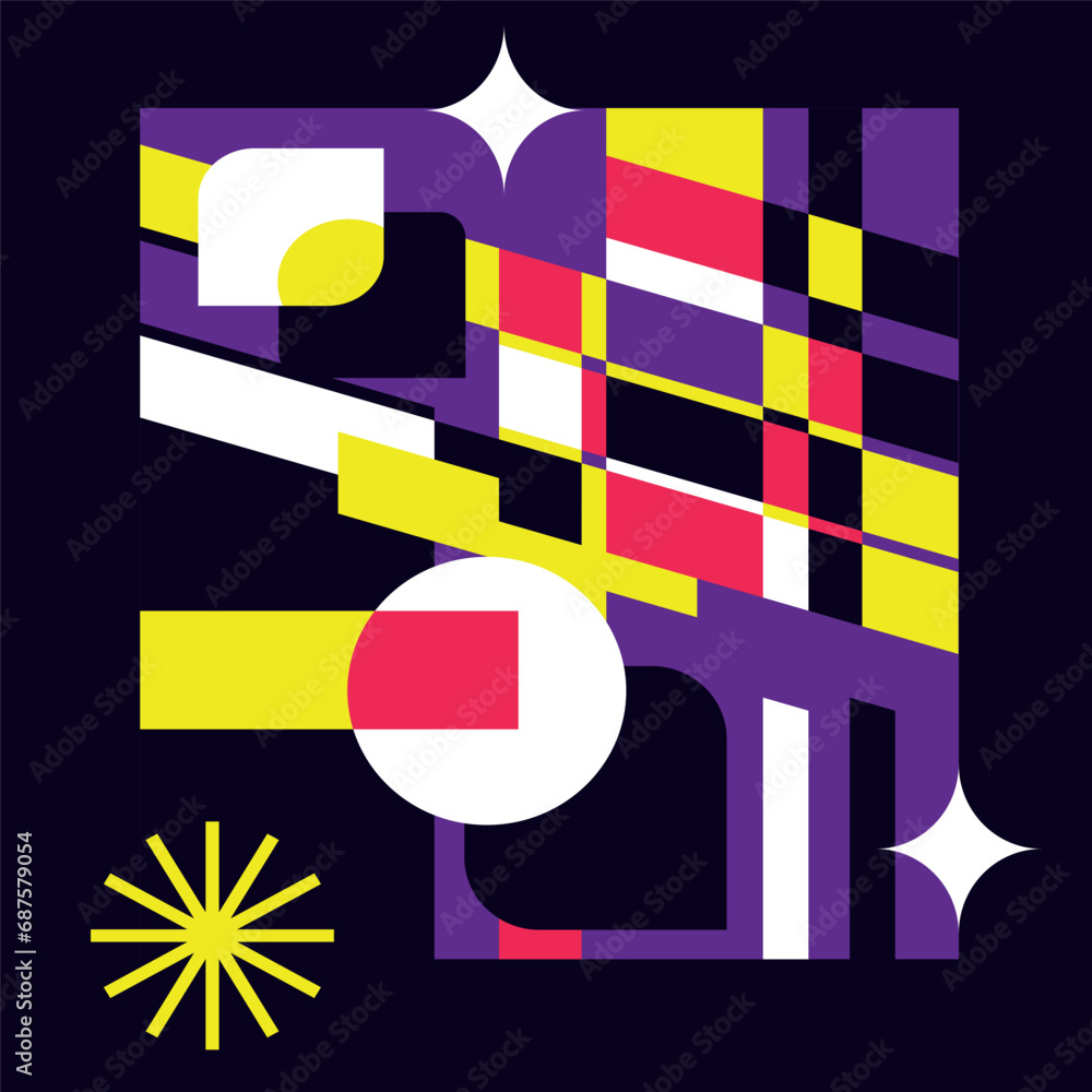 Poster geometric colorful background.vector illustration.abstract composition with different shapes.retro d