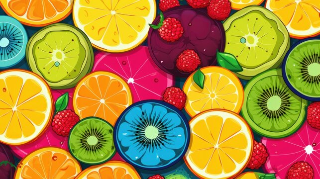 Multicolored background of juicy fruits