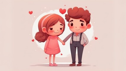 illustration of couple in love with isolated pink background