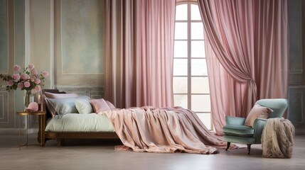 an elegant silky fabric draped in soft, pastel hues, with subtle patterns and textures that evoke a sense of sophistication and style.