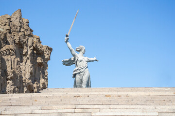 Mamaev Hill War Memorial in Volgograd city, Russia. The Motherland Calls monument in the...