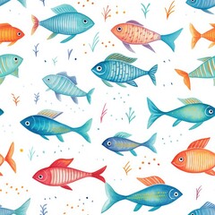Naklejka premium seamless pattern with fish. Print for fabric, wrapping paper design. background. children's wallpaper. Sea, ocean concept