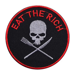 Embroidered patch Eat the Rich, Skull. Jolly Roger Pirate style. Class war. Punk. Accessory for...