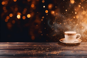 Unwind in the Enchanting Glow of Christmas Lights with a Steaming Mug of Coffee