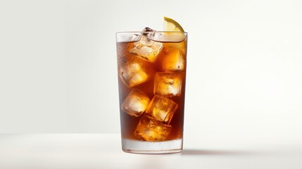 glass of iced tea, with the condensation on the glass adding a refreshing touch to the visual, set against a pristine white background.