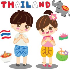 Thailand children dress Thai culture in Southeast Asia element