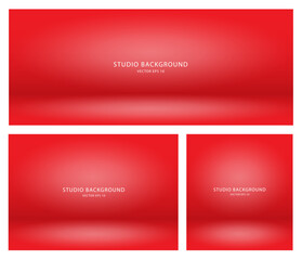 A set of stage showcases, a demonstration of products. Minimalist catwalk scenes in red. A collection of scene layouts. Vector EPS 10.