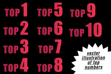 Vector illustration of top numbers - Collection of top numbers from 1 to 10