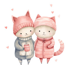 cute feline couple in watercolor art.