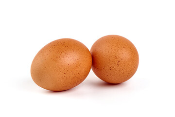 Chicken eggs, isolated on white background.