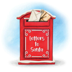 Watercolor hand drawn christmas mailbox