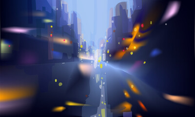 Blurred gradient abstract city street vector illustration background design. Colorful, hand drawn.