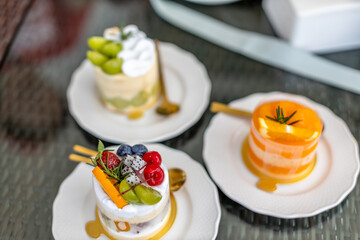 The background of the cake (young coconut flavor) that is served to customers in restaurants, cafes, put in small plates for more appetizing.