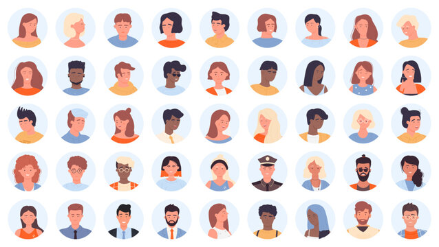 Avatars of people with different occupations set vector illustration. Cartoon isolated collection of circles for user profile with happy portraits of male and female, young and old characters