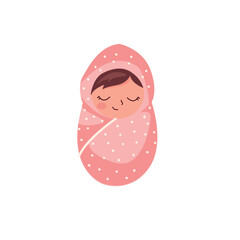 sleeping baby girl in a pink blanket vector Illustration isolated on a white background.