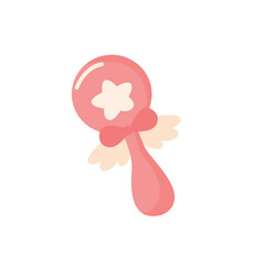 Cute baby rattle icon in flat color style. Toddler toy