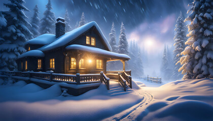 Calming winter landscape with snowfall and blizzard, beautiful photo wallpaper, winter theme, - obrazy, fototapety, plakaty