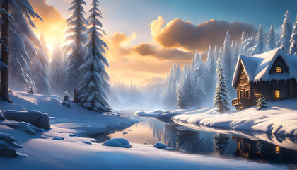 Calming winter landscape with snowfall and blizzard, beautiful photo wallpaper, winter theme,