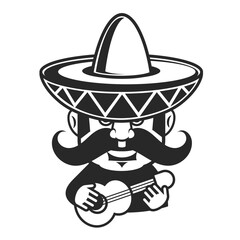 vintage mexican food menu with man guitar